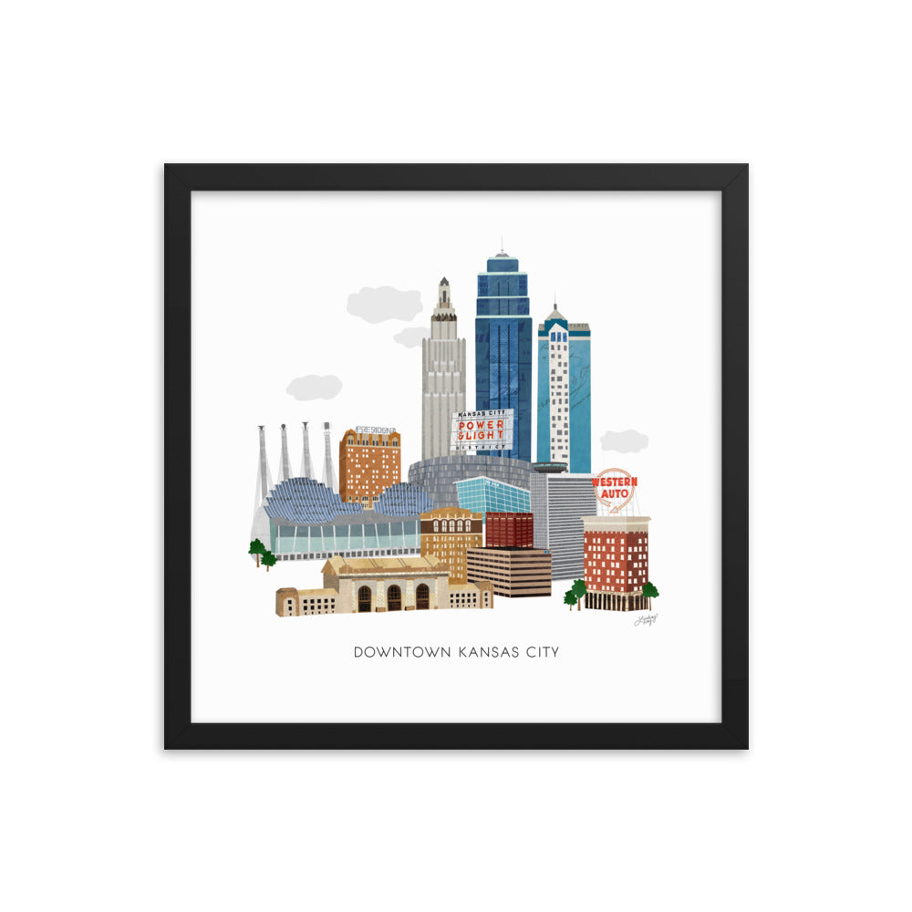 Downtown Kansas City Skyline Illustration - Framed Matte Print - Lindsey Kay Collective