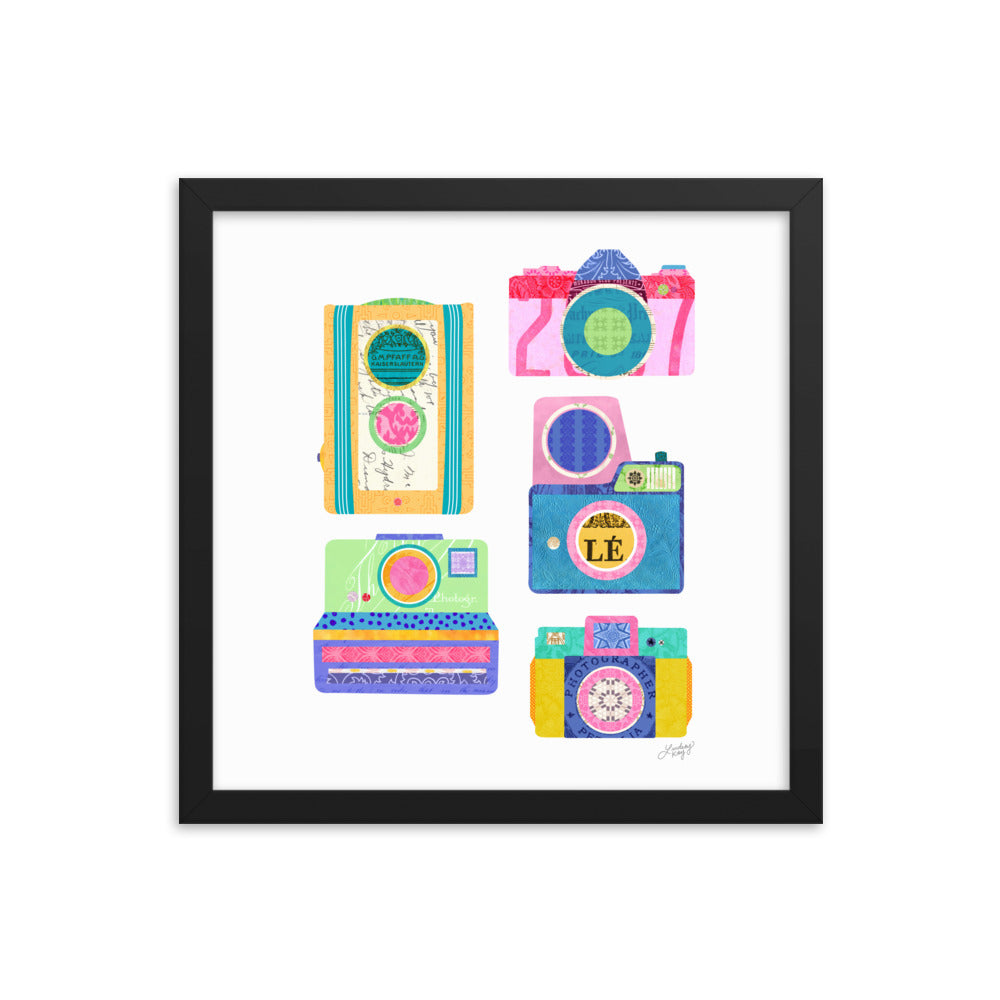 Colorful Cameras Collage - Framed Matte Print - Lindsey Kay Collective