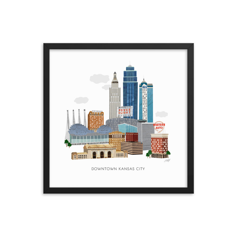 Downtown Kansas City Skyline Illustration - Framed Matte Print - Lindsey Kay Collective