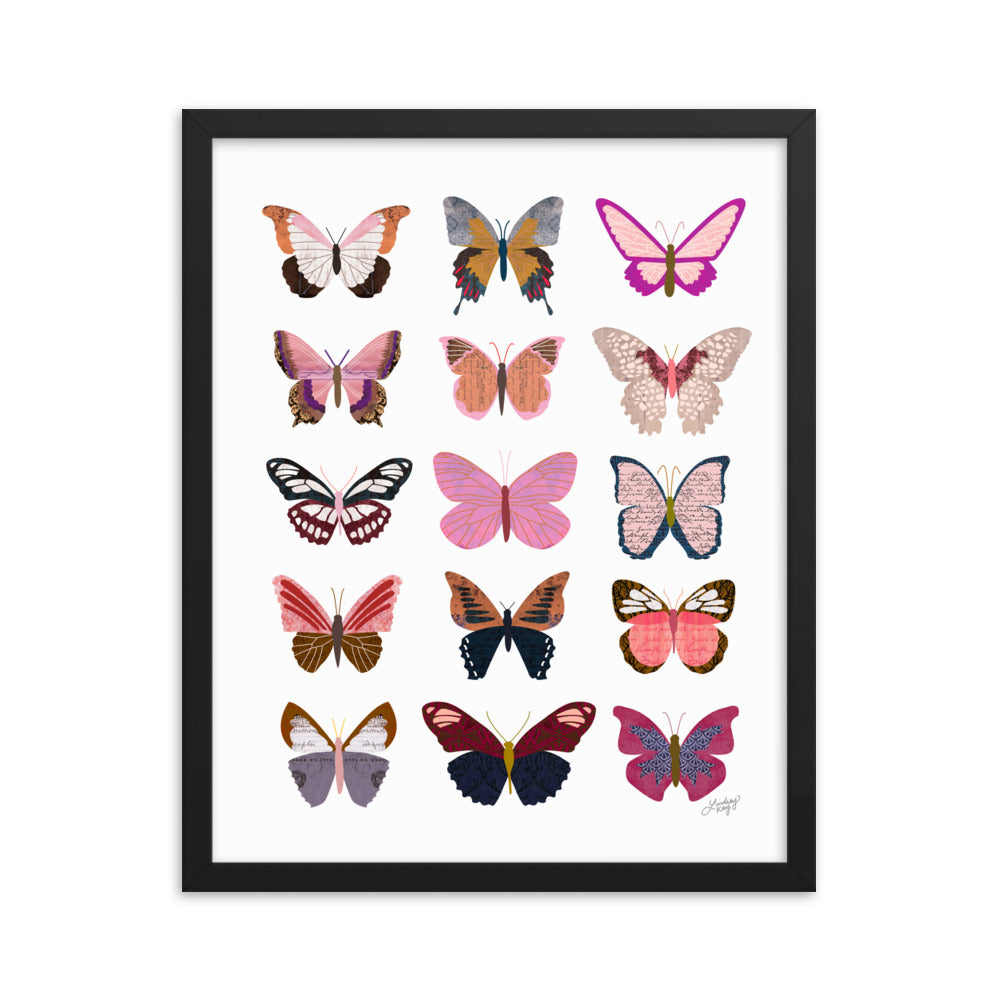 Pink Butterflies Illustration Collage - Framed Matte Print - Lindsey Kay Collective