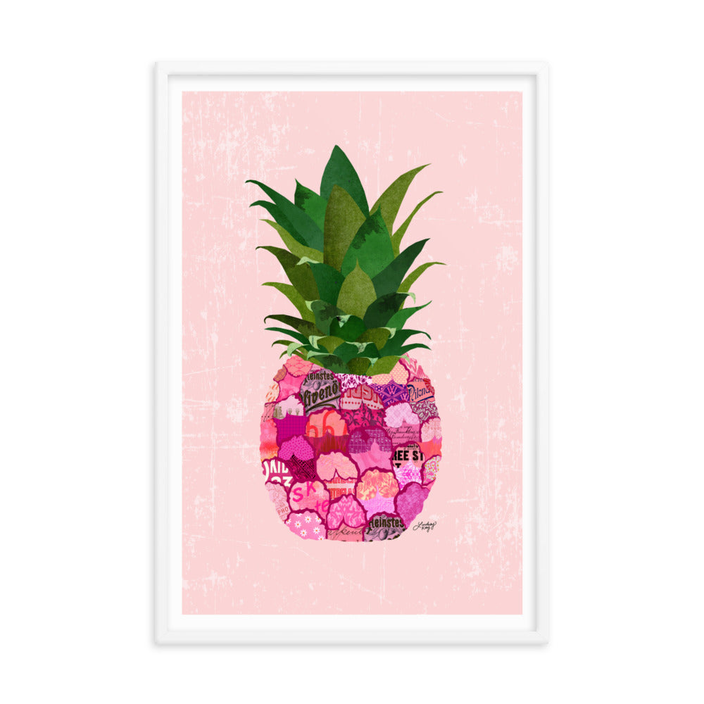 Pink Pineapple Collage - Framed Matte Print - Lindsey Kay Collective