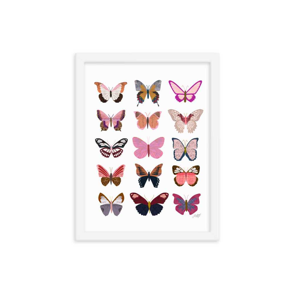Pink Butterflies Illustration Collage - Framed Matte Print - Lindsey Kay Collective