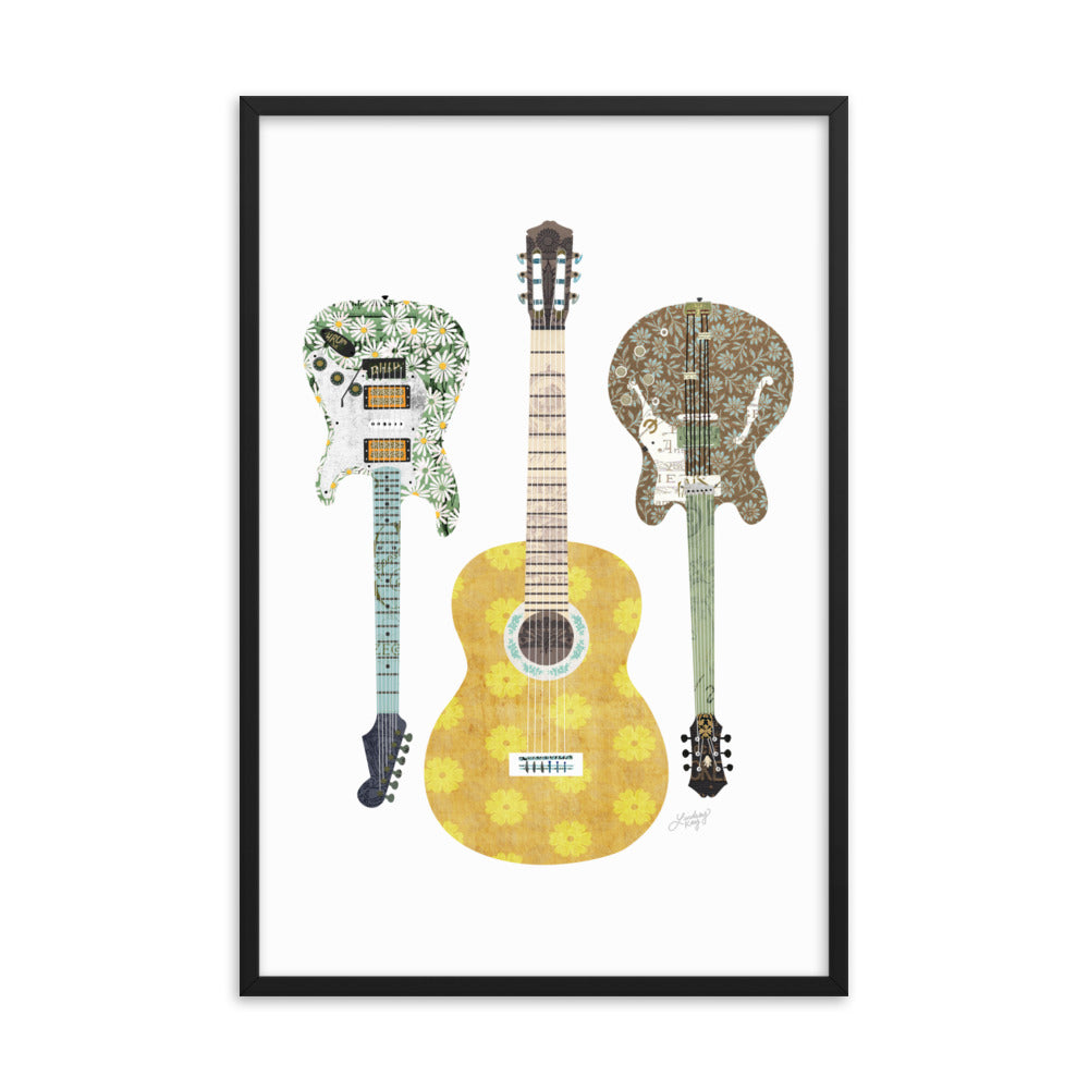 Retro Guitars Collage Illustration - Framed Matte Print - Lindsey Kay Collective