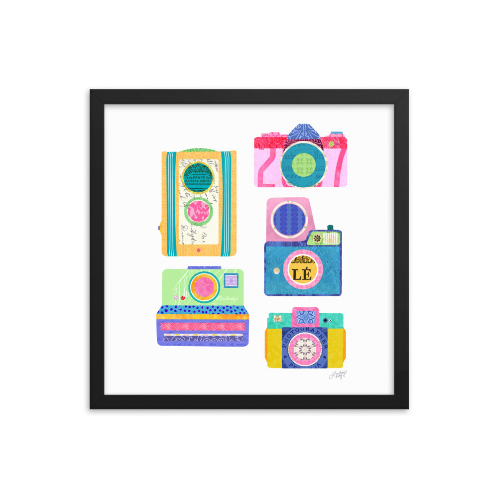 Colorful Cameras Collage - Framed Matte Print - Lindsey Kay Collective