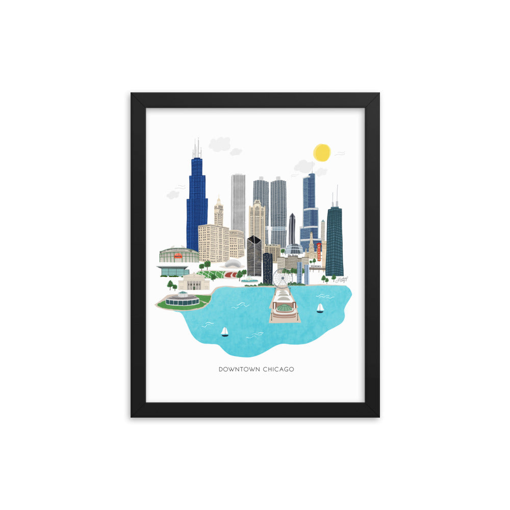 Downtown Chicago Skyline Illustration - Framed Matte Print - Lindsey Kay Collective