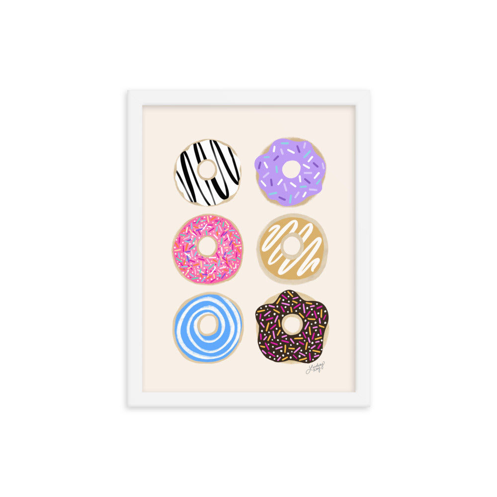 Ilustración colorida de donas - Lámina mate enmarcada