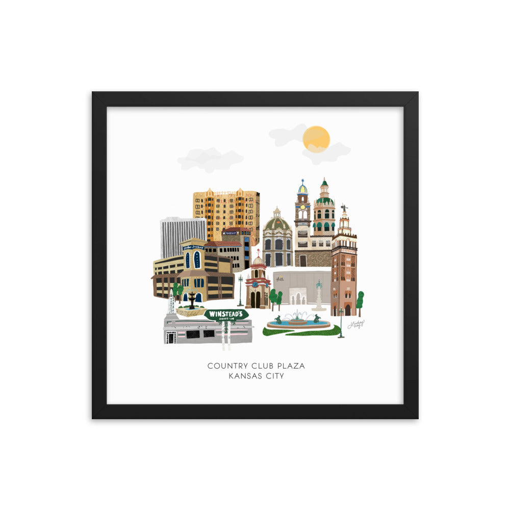 Kansas City Plaza Skyline Illustration - Framed Matte Print - Lindsey Kay Collective