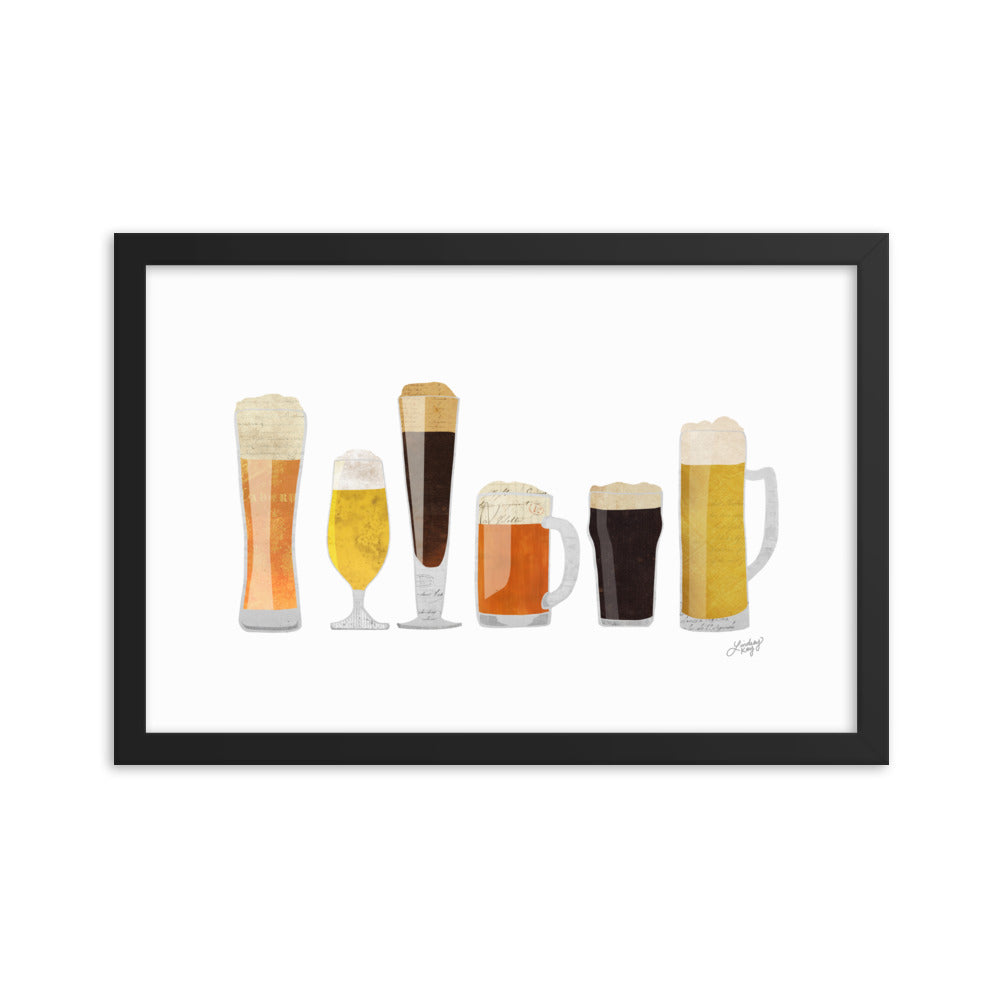 Beer Glasses Illustration - Framed Matte Print