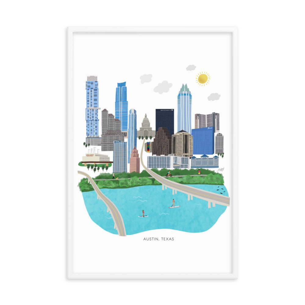 Austin Texas Illustration - Framed Matte Art Print - Lindsey Kay Collective