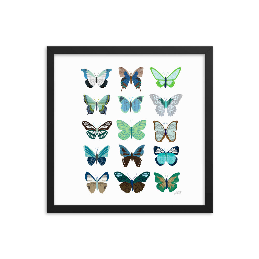 Green and Blue Butterflies Collage - Framed Matte Print - Lindsey Kay Collective