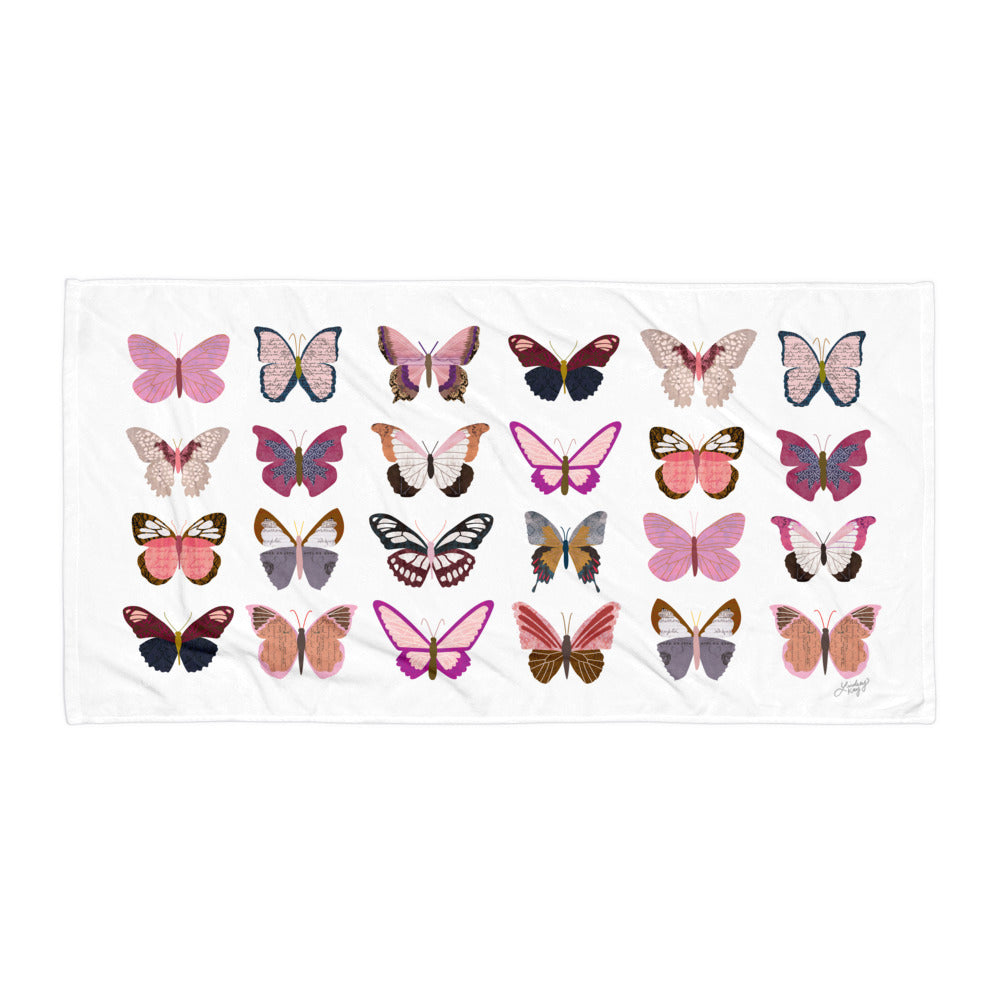 Pink Butterflies Collage - Beach Towel