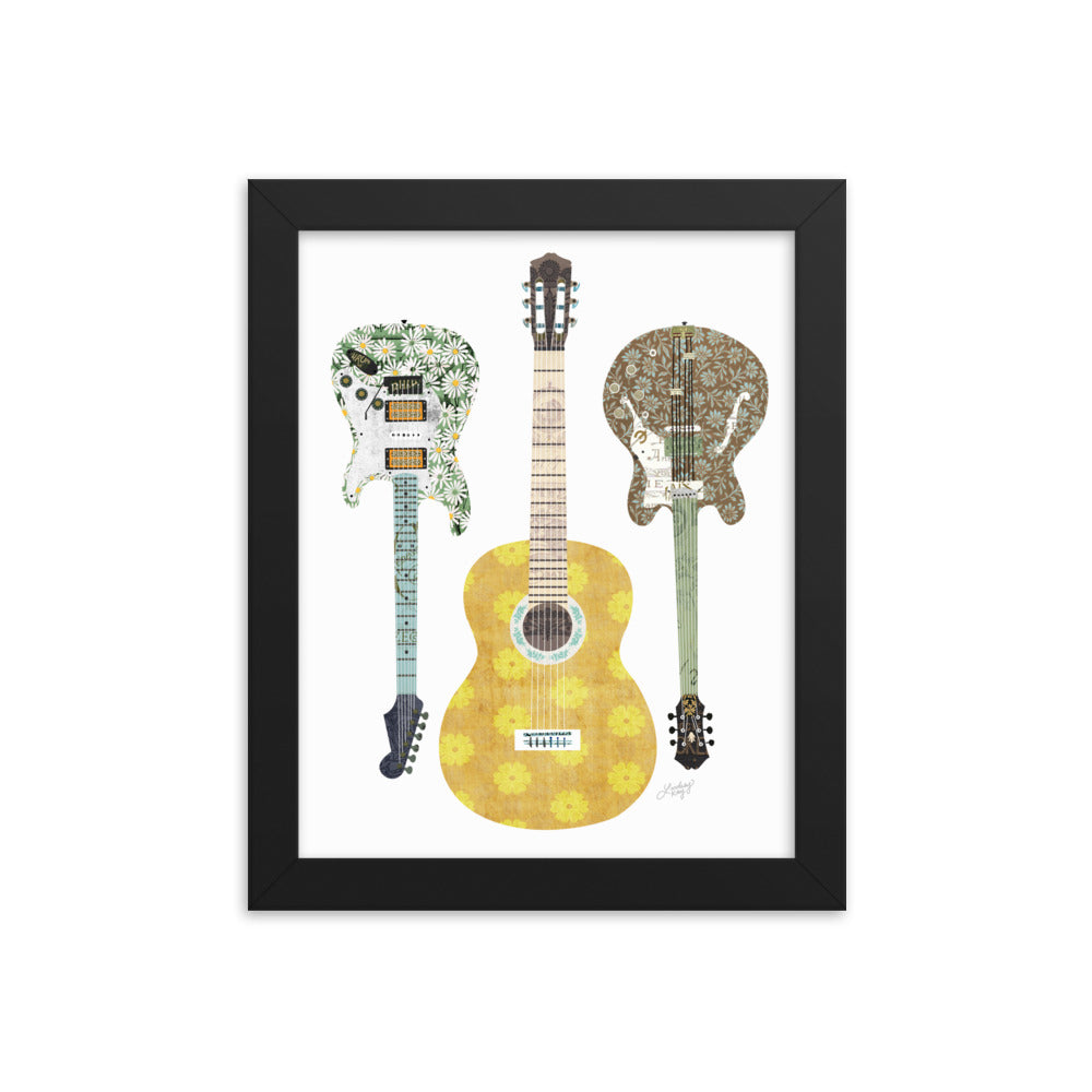 Retro Guitars Collage Illustration - Framed Matte Print - Lindsey Kay Collective