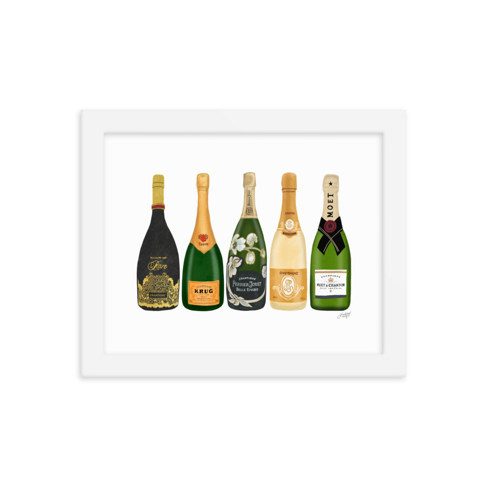 Champagne Bottles Illustration - Framed Matte Print