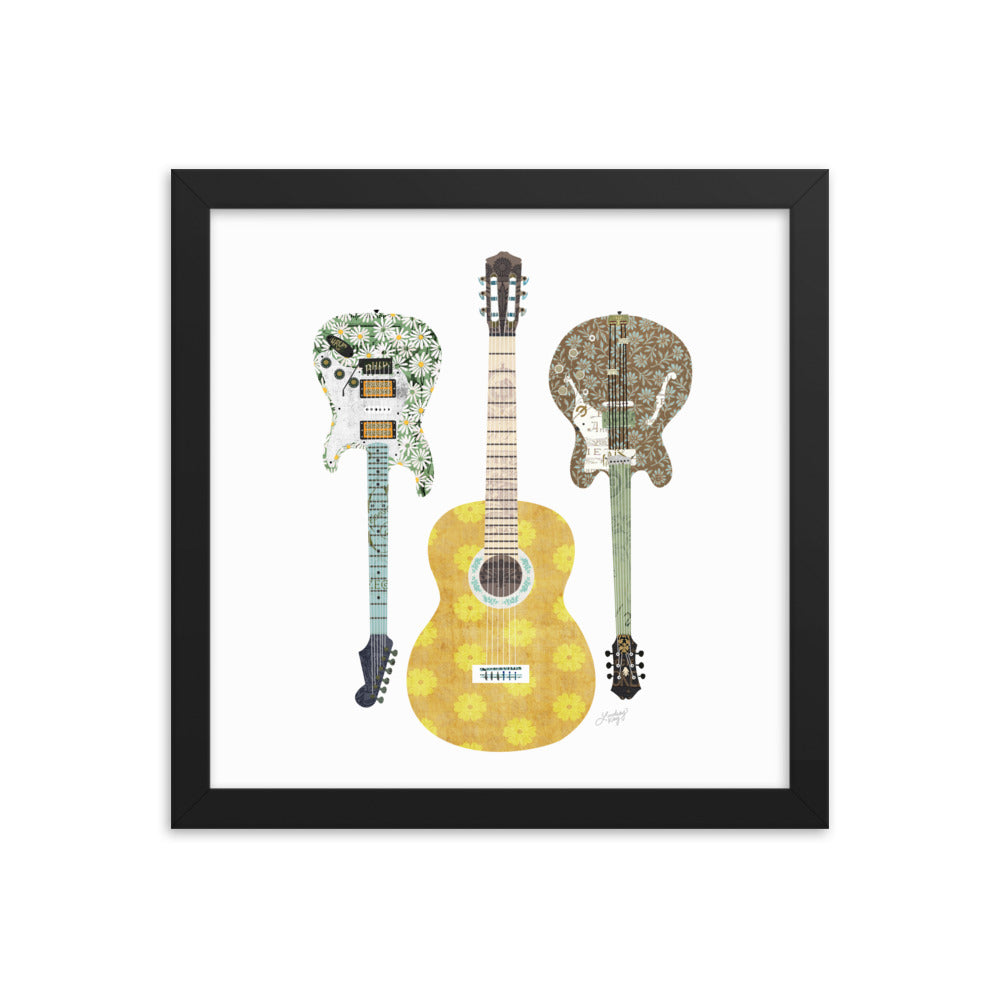 Retro Guitars Collage Illustration - Framed Matte Print - Lindsey Kay Collective