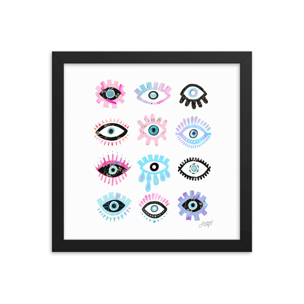Bright Evil Eyes Illustration - Framed Matte Print