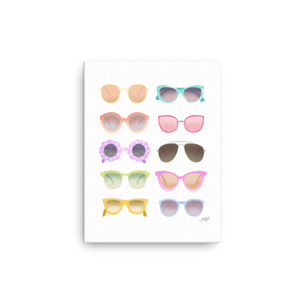 colorful sunglasses illustration on canvas designed by lindsey kay collective