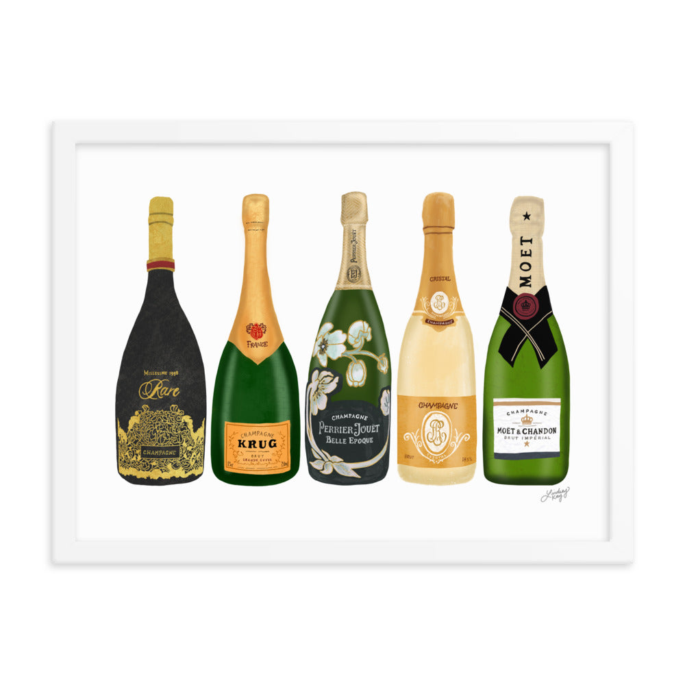 Champagne Bottles Illustration - Framed Matte Print