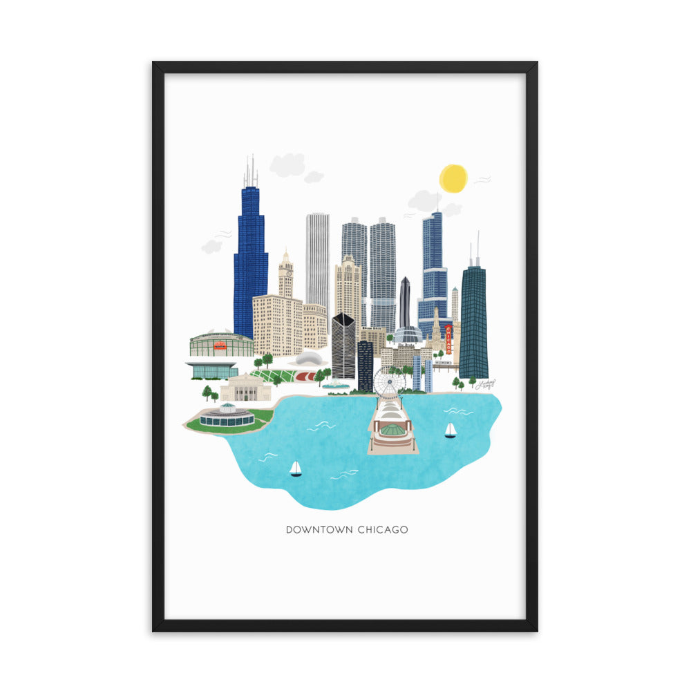 Downtown Chicago Skyline Illustration - Framed Matte Print - Lindsey Kay Collective