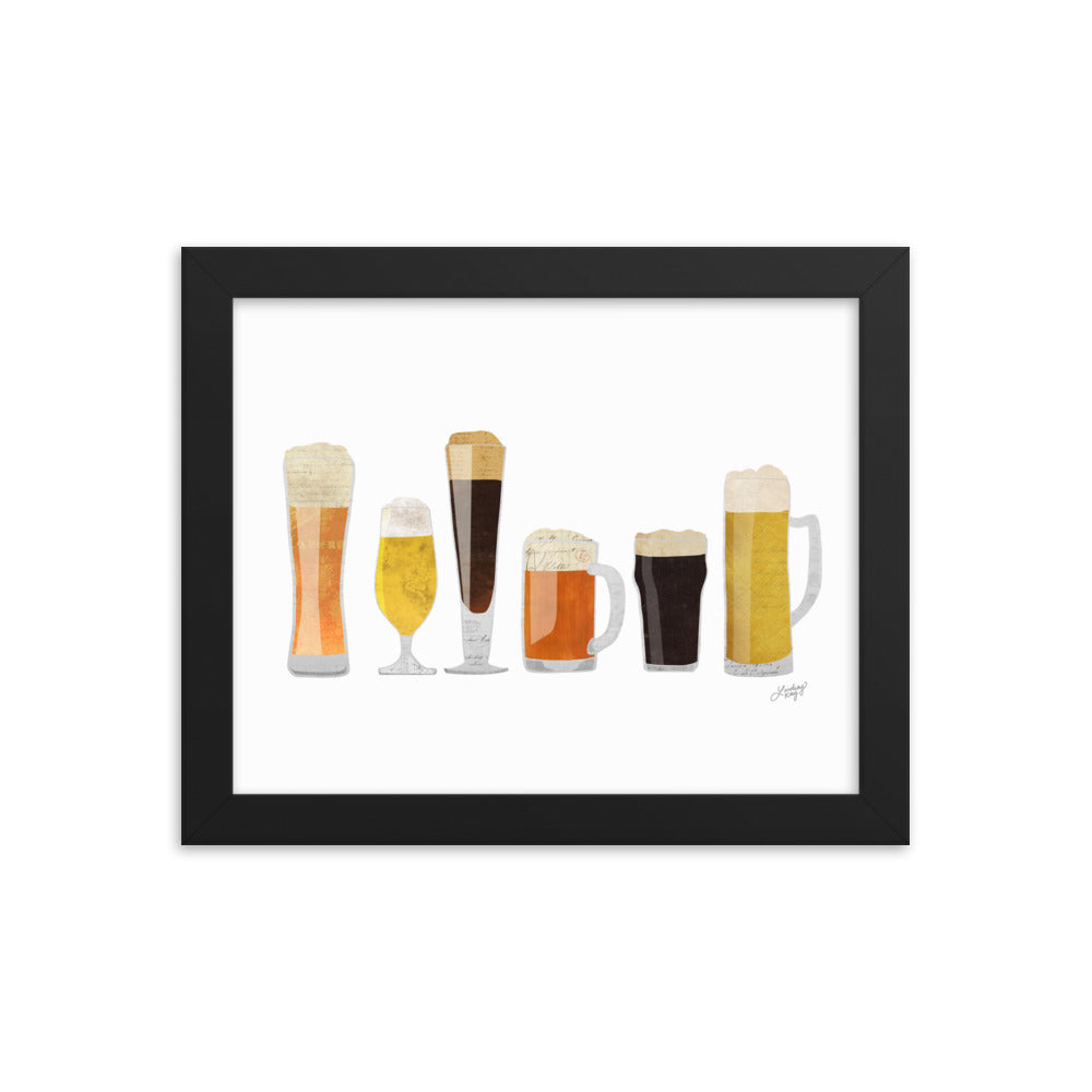 Beer Glasses Illustration - Framed Matte Print