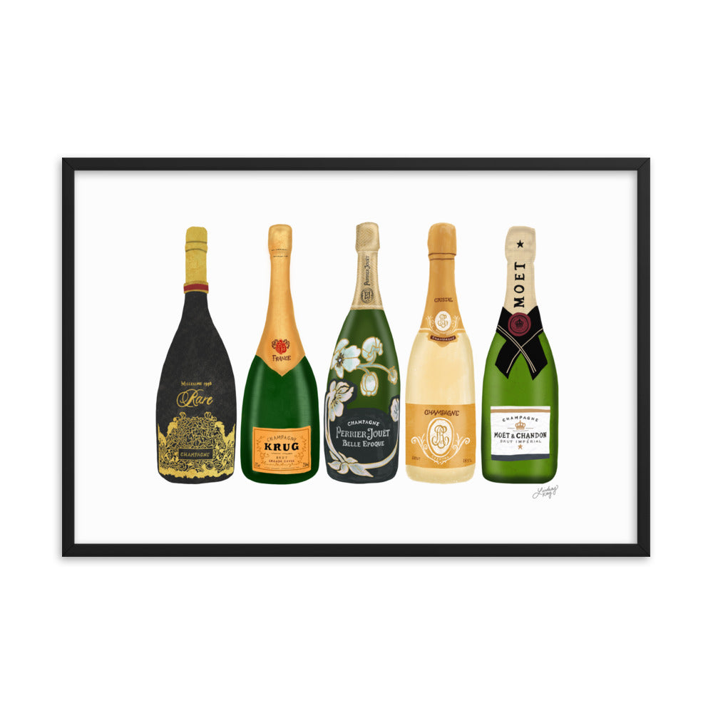 Champagne Bottles Illustration - Framed Matte Print