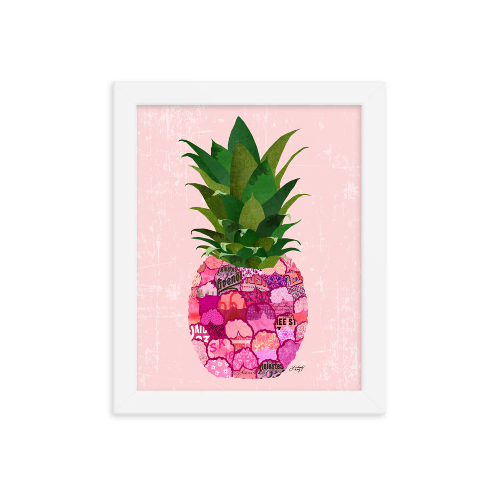 Pink Pineapple Collage - Framed Matte Print - Lindsey Kay Collective
