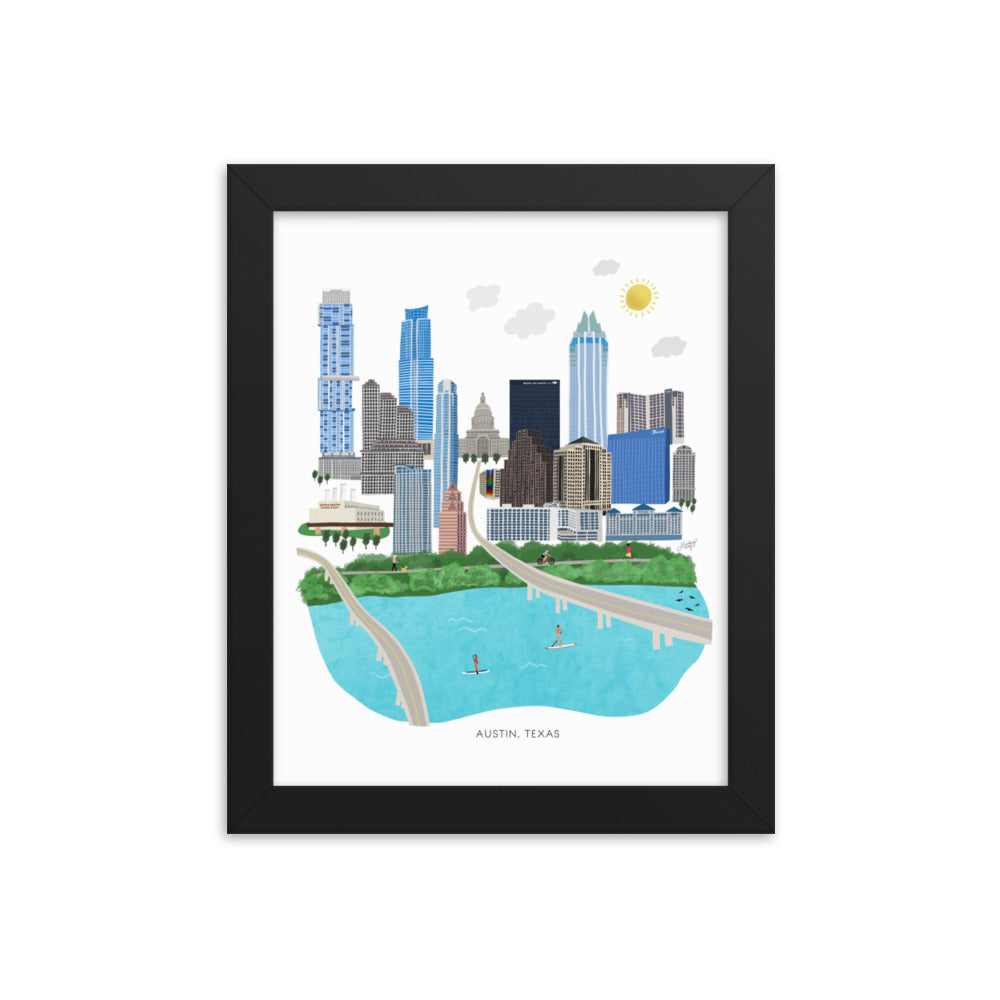 Austin Texas Illustration - Framed Matte Art Print - Lindsey Kay Collective