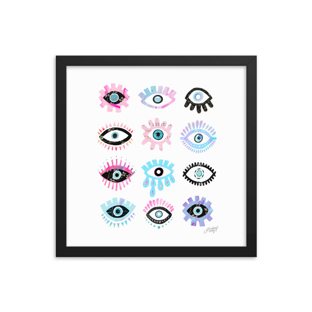 Bright Evil Eyes Illustration - Framed Matte Print