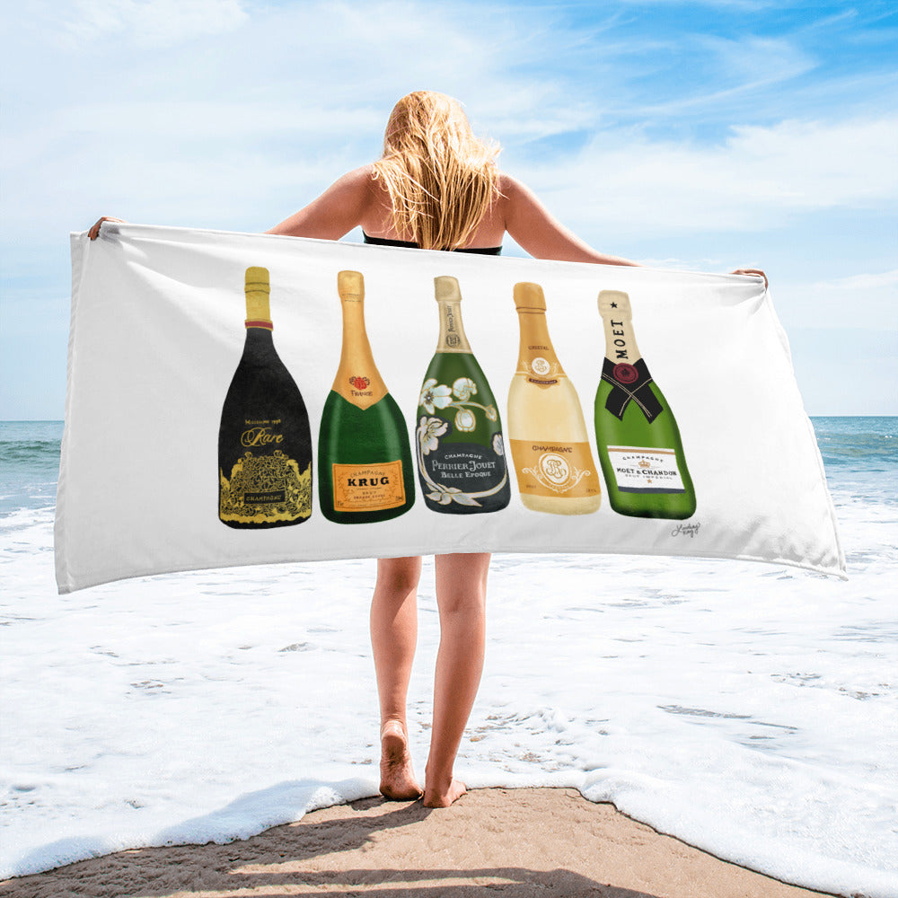 Champagne Bottles Illustration - Beach Towel