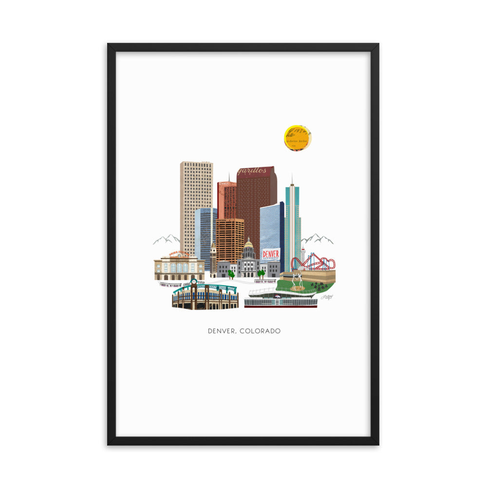 Ilustración del centro de Denver - Impresión mate enmarcada