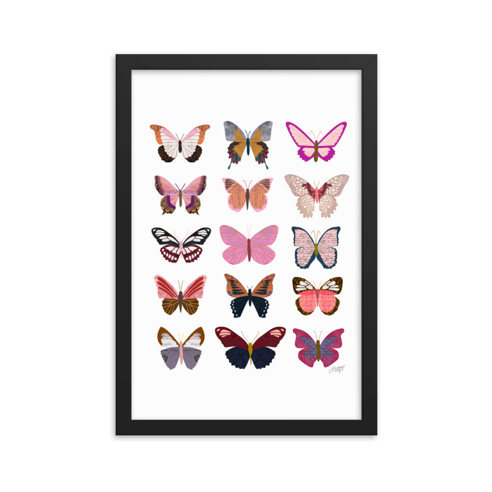 Pink Butterflies Illustration Collage - Framed Matte Print - Lindsey Kay Collective