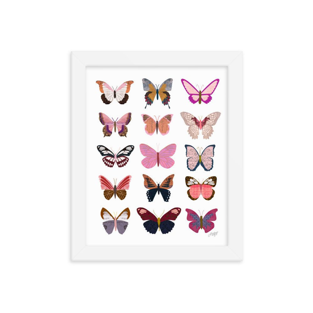 Collage de mariposas rosas - Impresión mate enmarcada