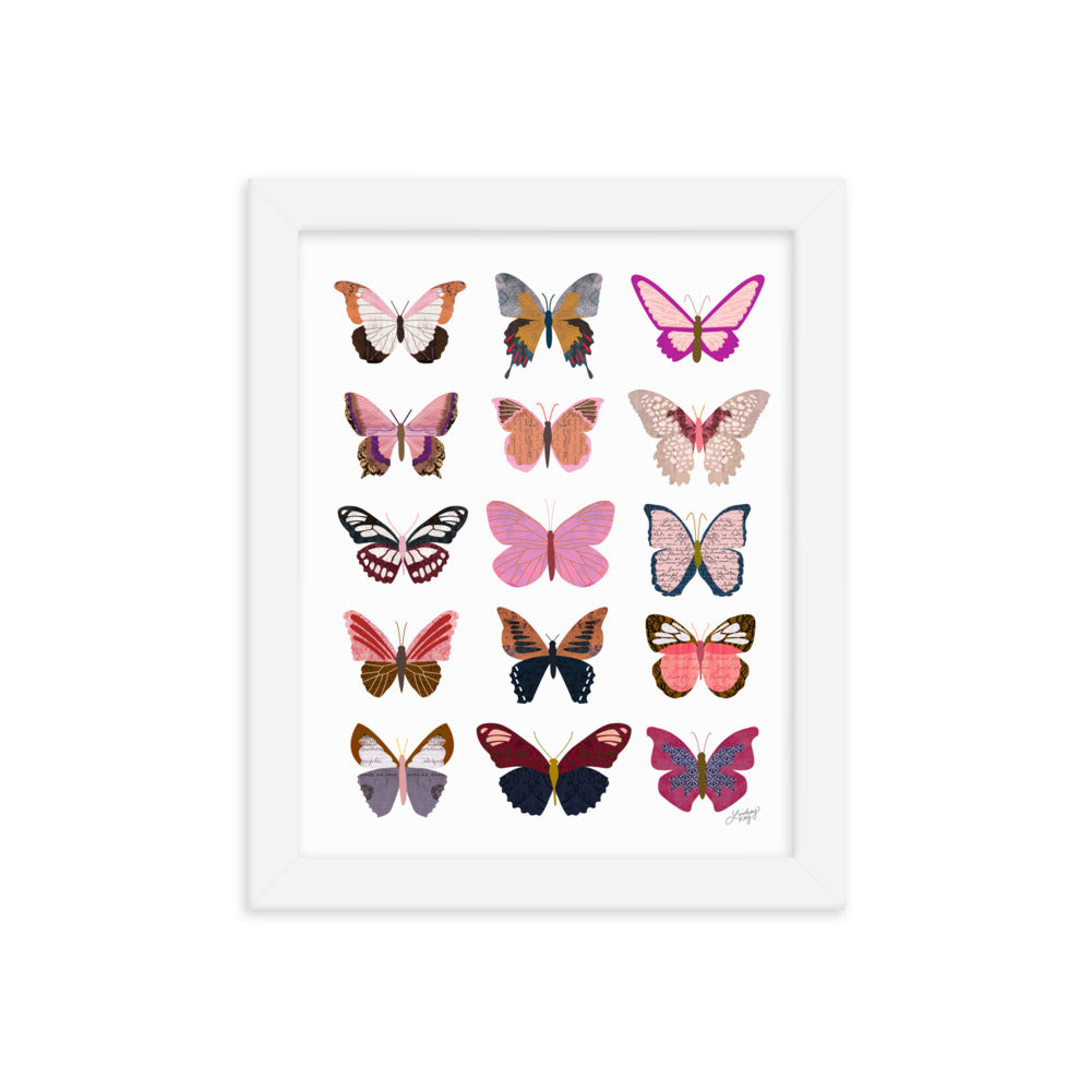 Pink Butterflies Collage - Framed Matte Print