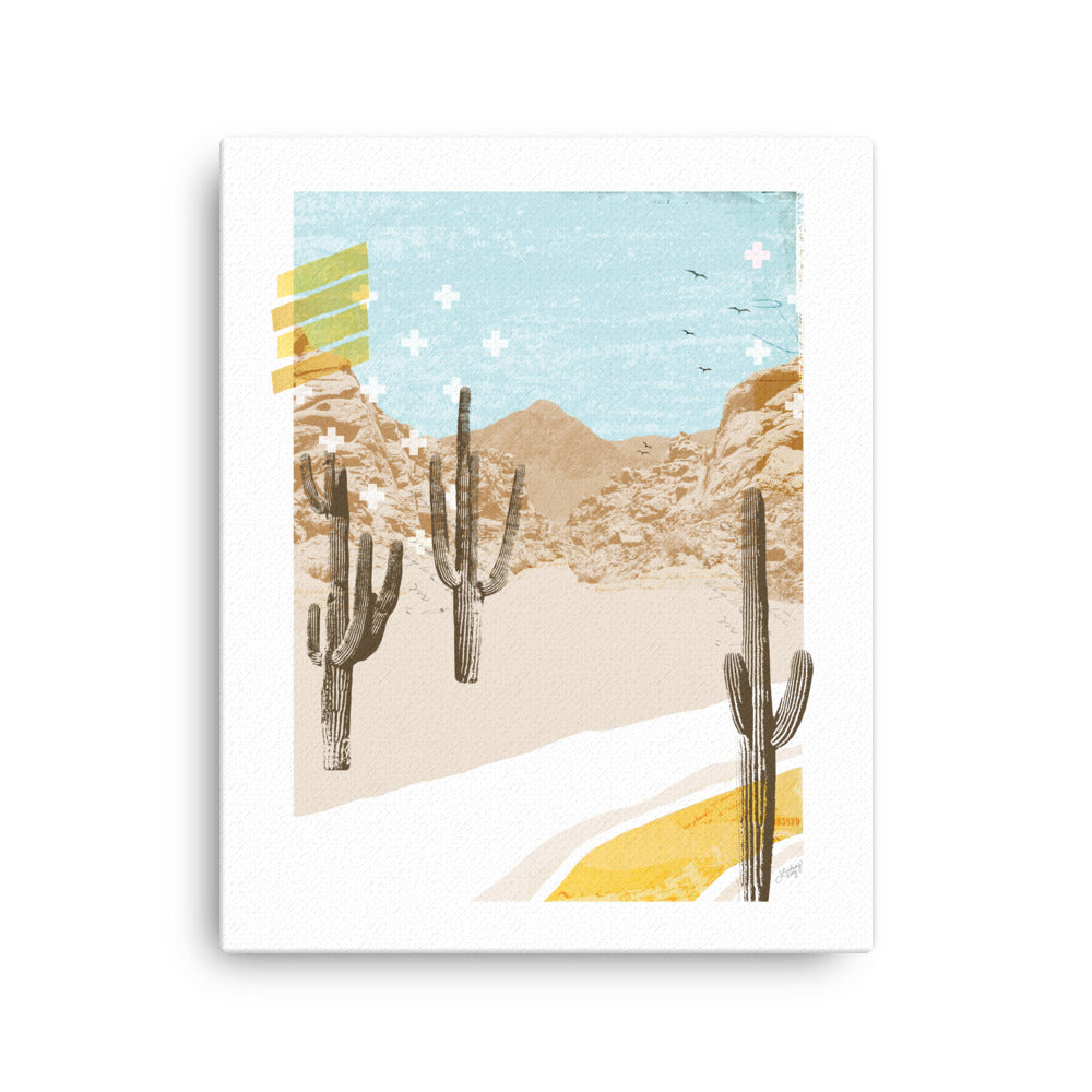 abstratc desert mountain collage illustration on canvas, unique wall decor