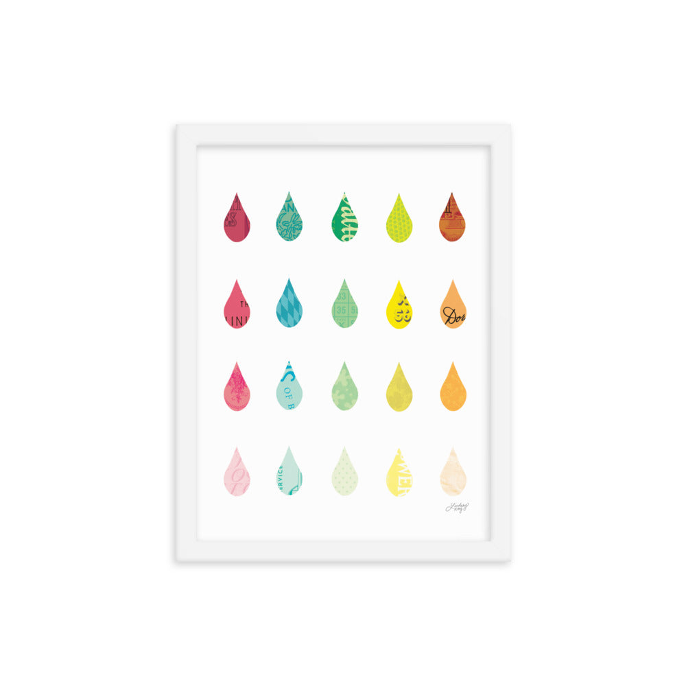 Collage de gotas de lluvia - Impresión mate enmarcada