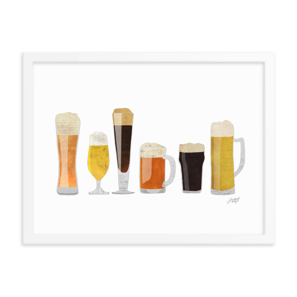 Beer Glasses Illustration - Framed Matte Print