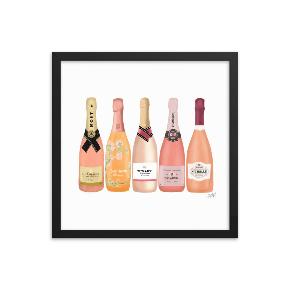 Illustration de bouteilles de champagne rose - Affiche mate encadrée