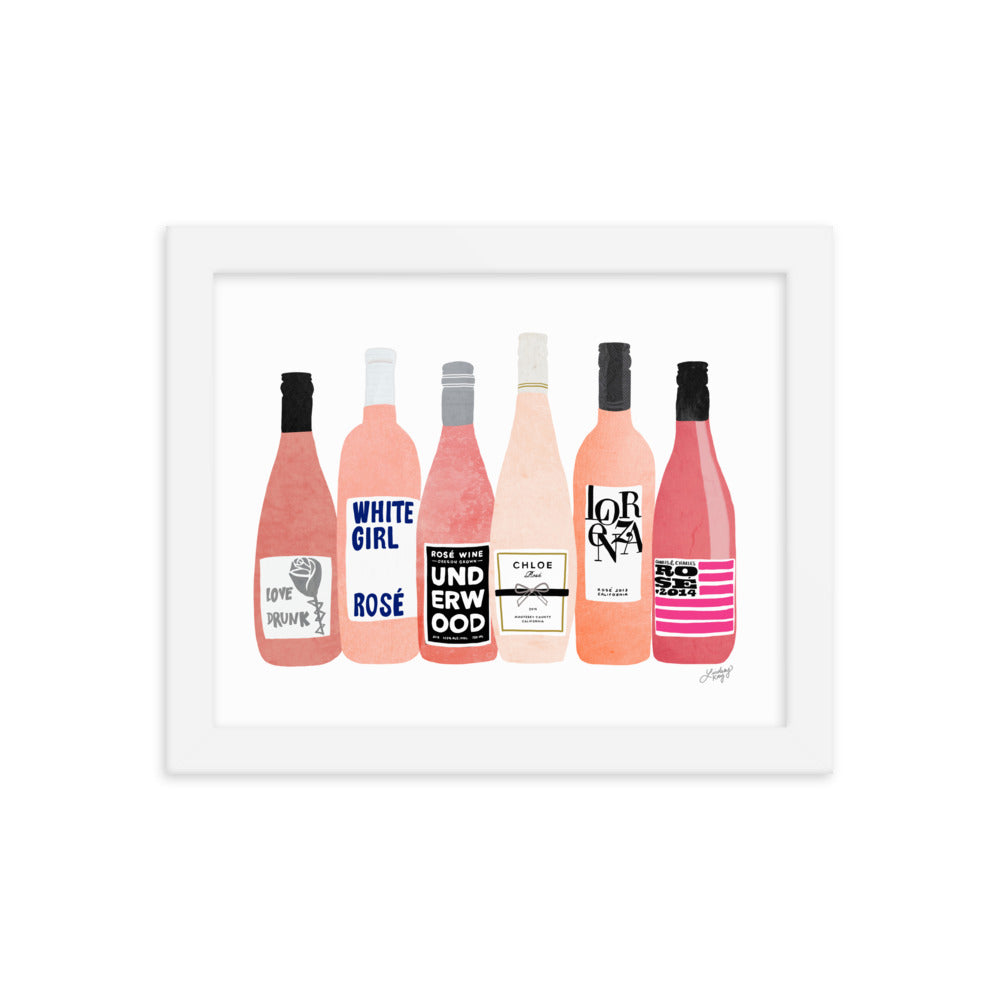 Rose Wine Bottles Illustration - Framed Matte Print - Lindsey Kay Collective
