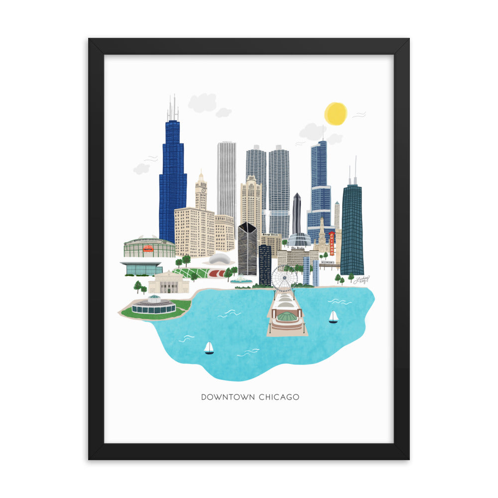 Downtown Chicago Skyline Illustration - Framed Matte Print - Lindsey Kay Collective