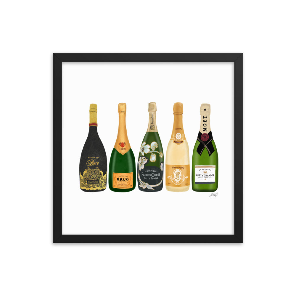 Champagne Bottles Illustration - Framed Matte Print