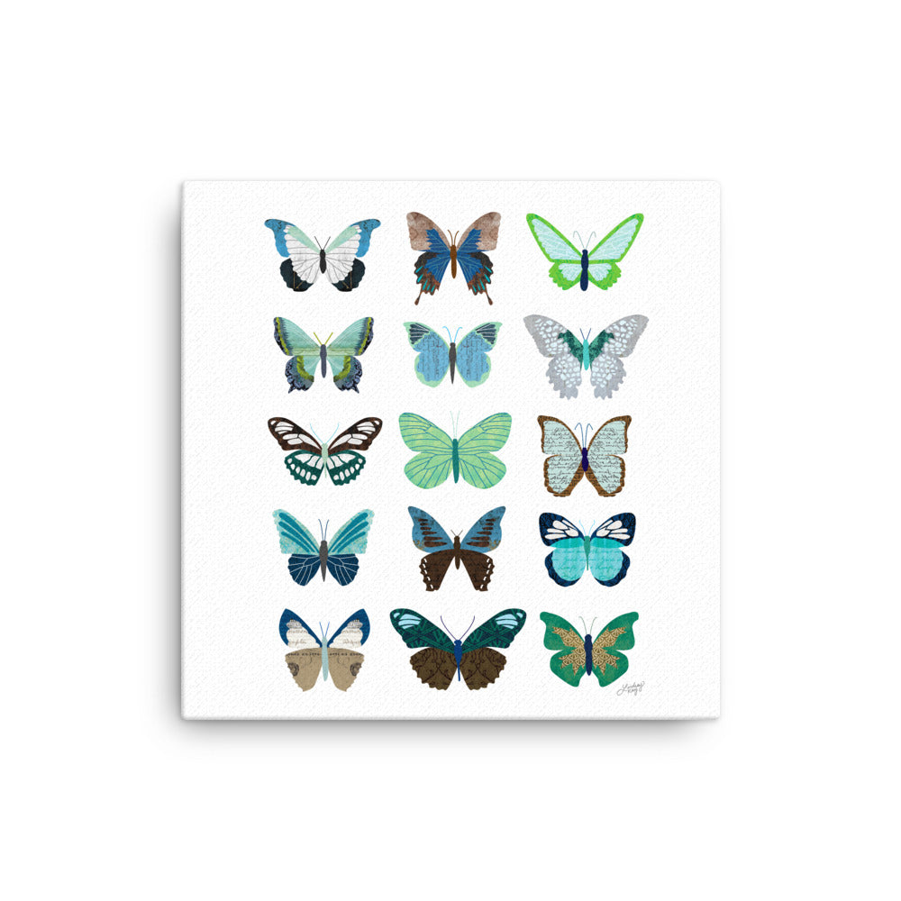 Green and Blue Butterflies Collage - Canvas