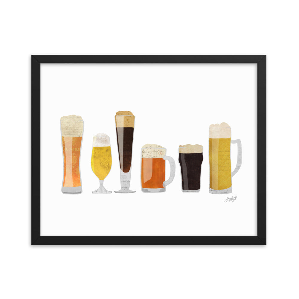 Beer Glasses Illustration - Framed Matte Print