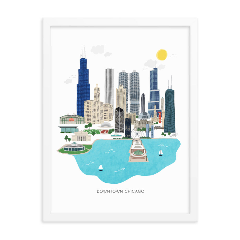 Downtown Chicago Skyline Illustration - Framed Matte Print - Lindsey Kay Collective