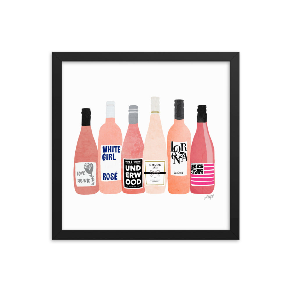 Rose Wine Bottles Illustration - Framed Matte Print