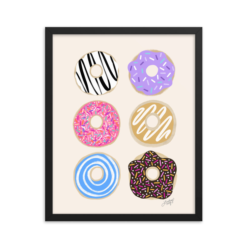 Colorful Donuts Illustration - Framed Matte Print