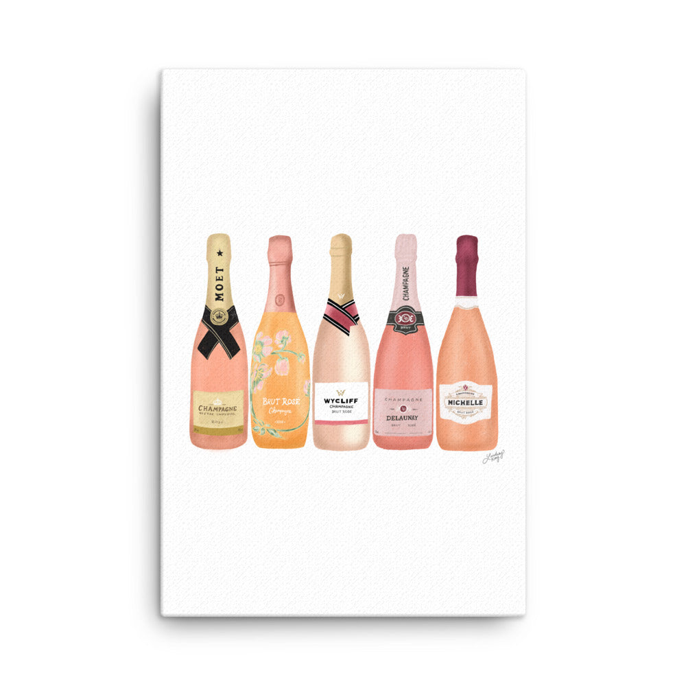 Rose Champagne Bottles Illustration - Canvas