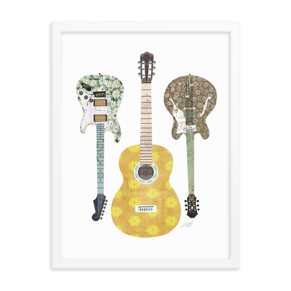 Retro Guitars Collage Illustration - Framed Matte Print - Lindsey Kay Collective