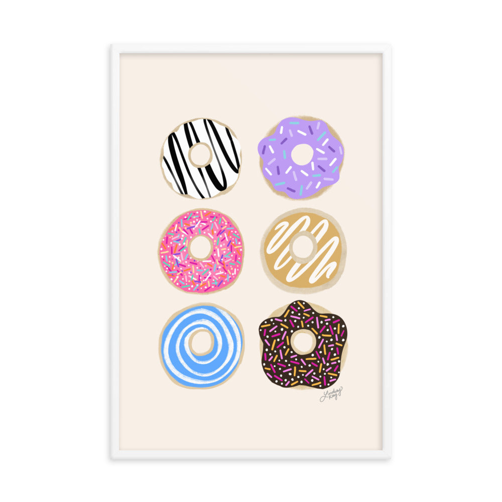 Ilustración colorida de donas - Lámina mate enmarcada