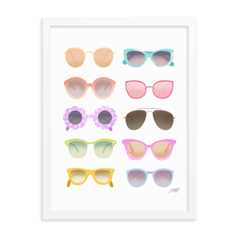 Colorful Sunglasses Illustration - Framed Matte Print