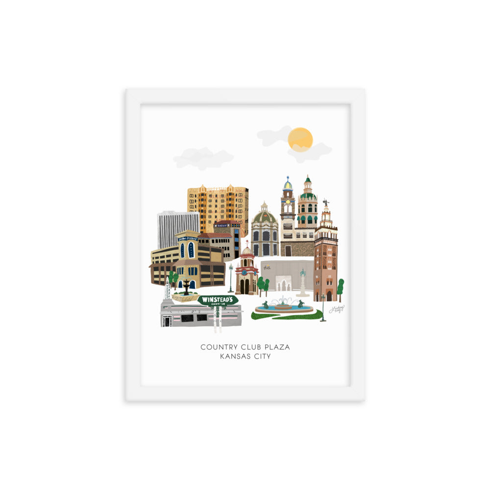 Kansas City Plaza Skyline Illustration - Framed Matte Print - Lindsey Kay Collective