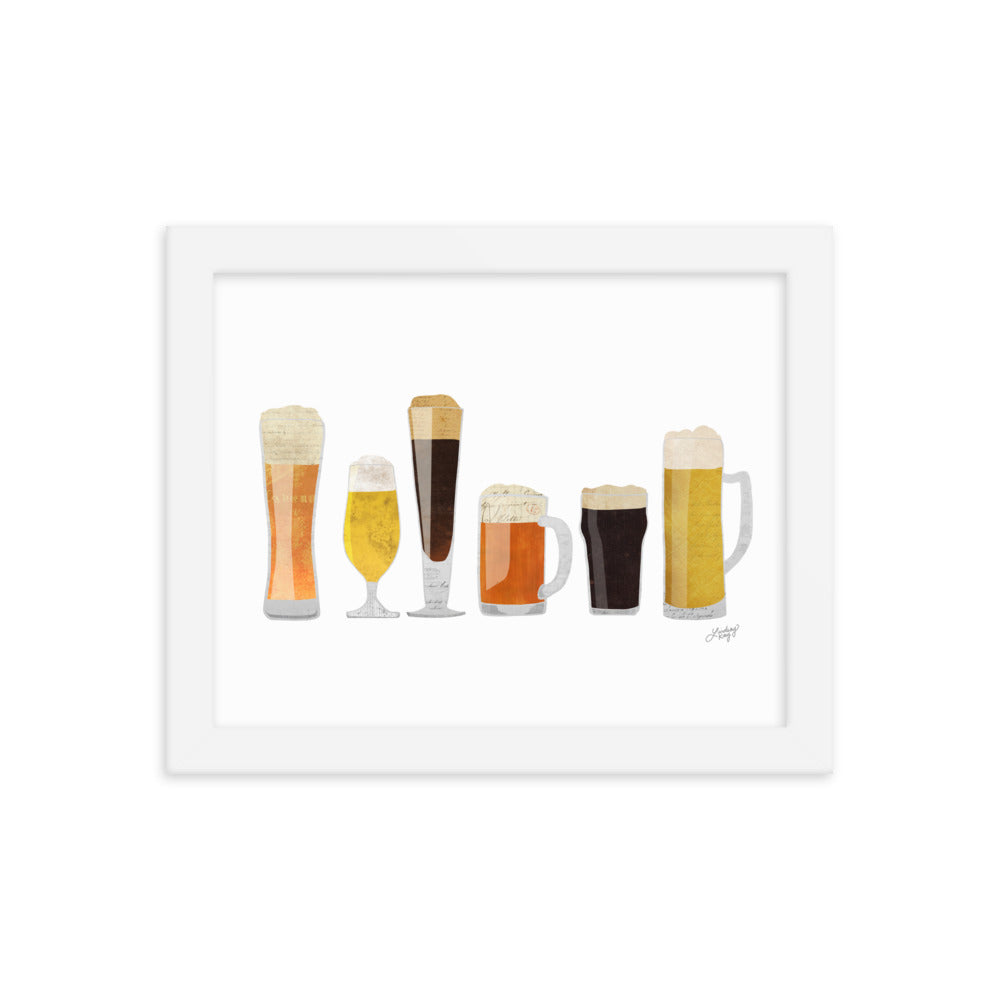 Ilustración de vasos de cerveza - Impresión mate enmarcada